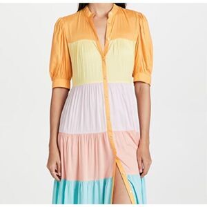 NWOT Never Fully Dressed Pastel Rainbow Panel Tiered Maxi Dress Women's 2US